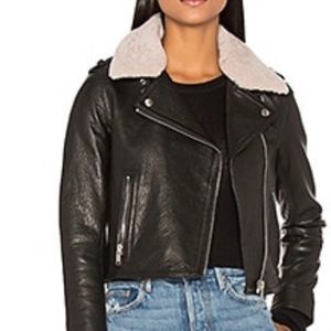 Detachable Lamb Shearling Fur Collar Aviator Moto Jacket in Black
DOMA